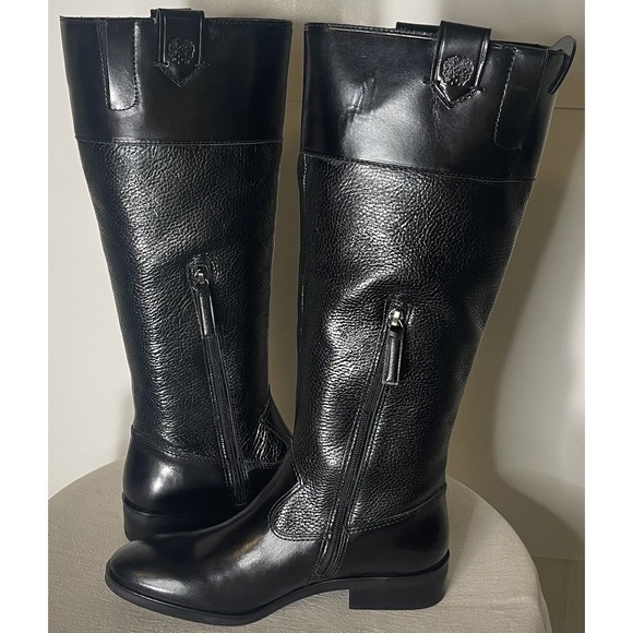 Vince Camuto VC-Selpisa Tall Black Boots Smooth+Textured Leather Women's Sz 7.5M - Picture 6 of 9